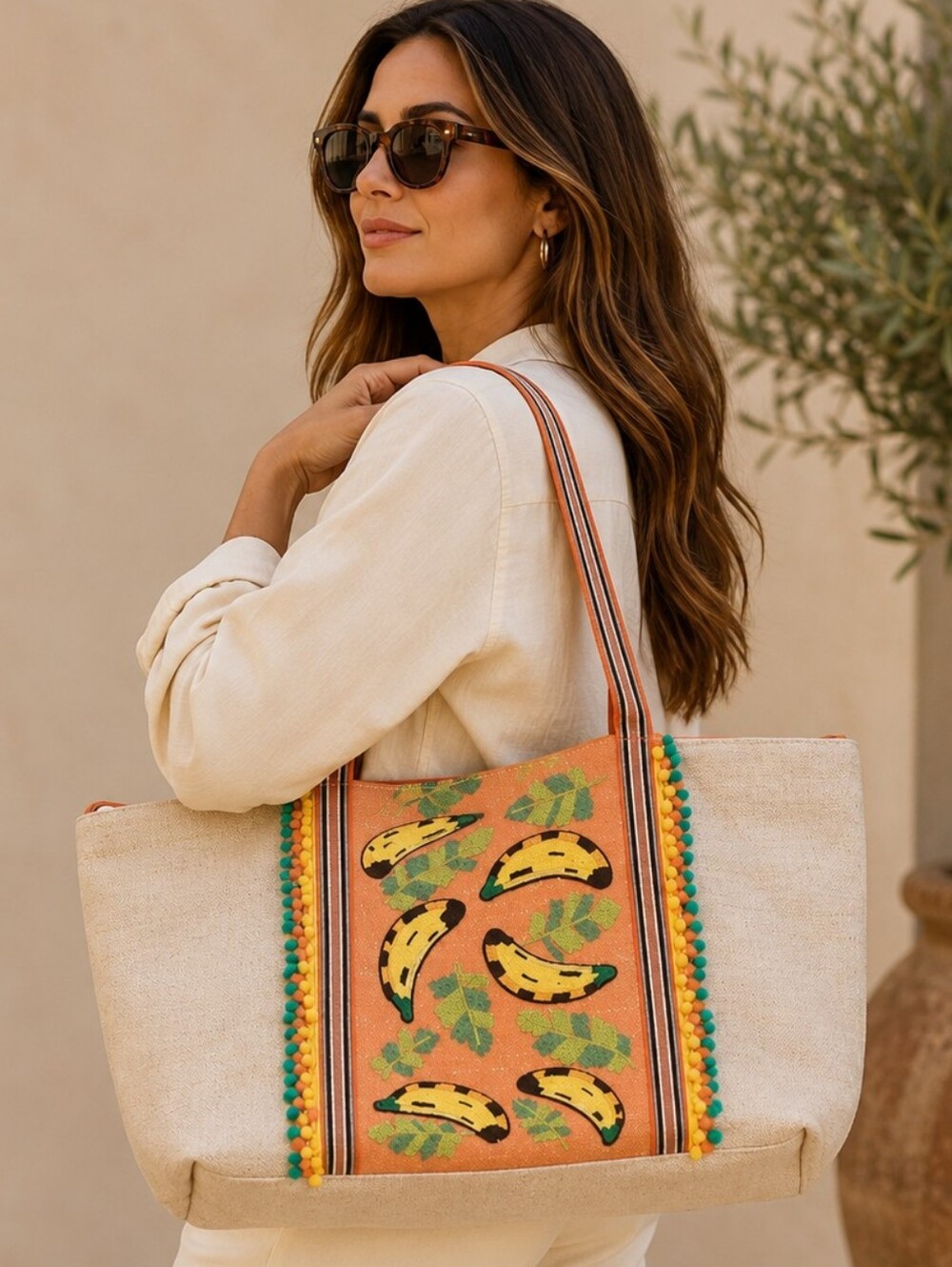 NWT America & Beyond Large Beaded Banana Tote